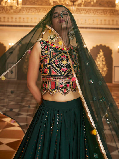 Myra Green Gorgette Embroidered Designer Lehenga Choli