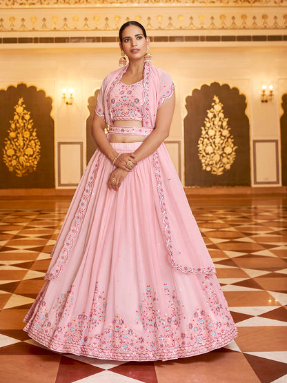 Myra Pink Gorgette Embroidered Designer Lehenga Choli
