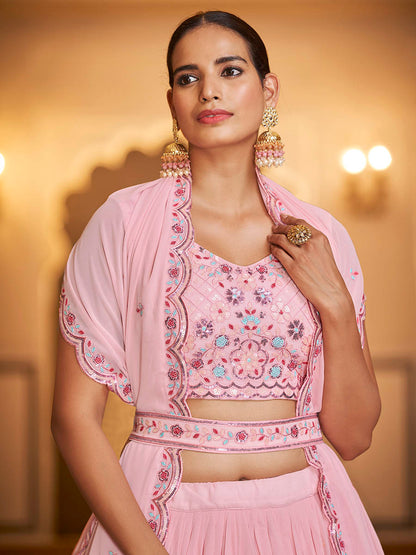 Myra Pink Gorgette Embroidered Designer Lehenga Choli