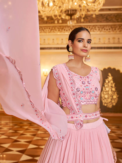 Myra Pink Gorgette Embroidered Designer Lehenga Choli