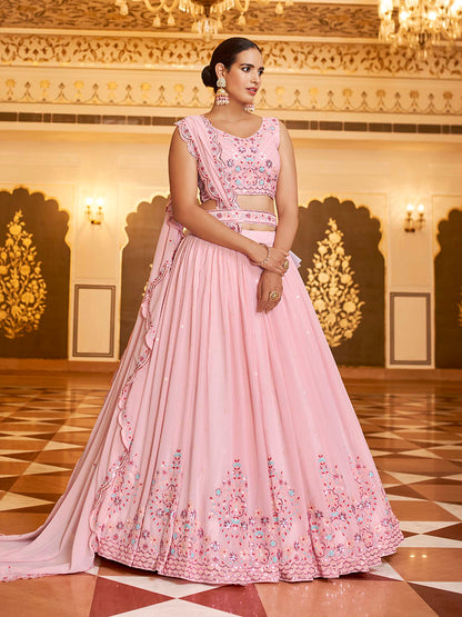 Myra Pink Gorgette Embroidered Designer Lehenga Choli