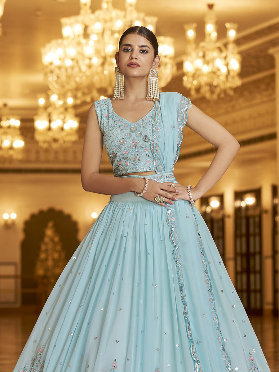 Myra Sky Gorgette Embroidered Designer Lehenga Choli