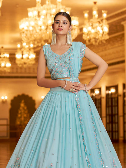 Myra Sky Gorgette Embroidered Designer Lehenga Choli
