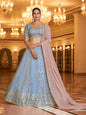 Myra Sky & Dusty Pink Gorgette Embroidered Designer Lehenga Choli