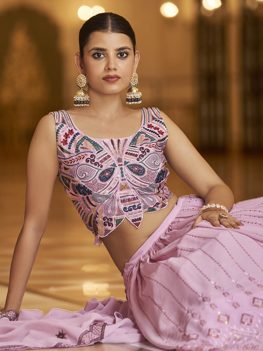 Myra Dusty Gorgette Embroidered Designer Lehenga Choli