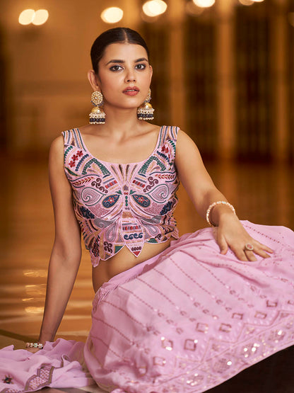 Myra Dusty Gorgette Embroidered Designer Lehenga Choli
