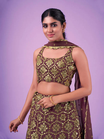 Myra Lilac Georgette Embroidered Designer Lehenga