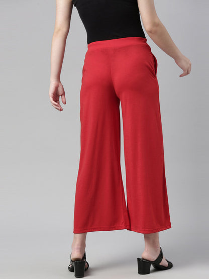 Souchii Women Red Knitted Palazzos
