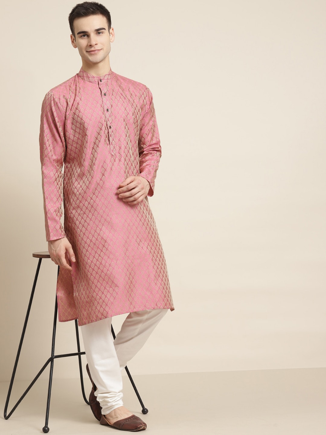 Sojanya Ethnic Motif Woven Design Mandarin Collar Straight Kurta With Churidar