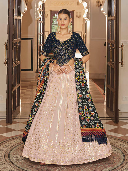 Myra Pink and Navy Blue Georgette Designer Lehenga Choli