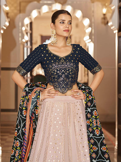 Myra Pink and Navy Blue Georgette Designer Lehenga Choli