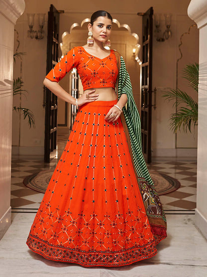 Myra Orange and green Georgette Designer Lehenga Choli