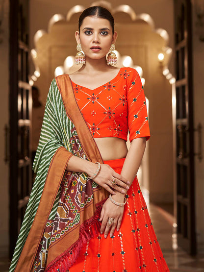 Myra Orange and green Georgette Designer Lehenga Choli