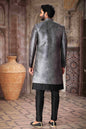 Raivat Ethnic Art Silk Embroidery Work 3 Pcs Indo Jacket Set In Grey Black Colour