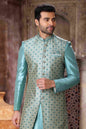 Raivat Ethnic Art Silk Embroidery Work 3 Pcs Indo Jacket Set In Sky Blue Colour
