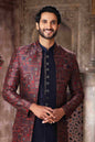 Raivat Ethnic Art Silk Embroidery Work 3 Pcs Indo Jacket Set In Maroon and Blue Colour
