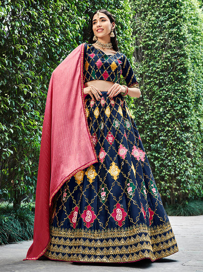 Myra Navy Silk Embroidered Designer Lehenga Choli