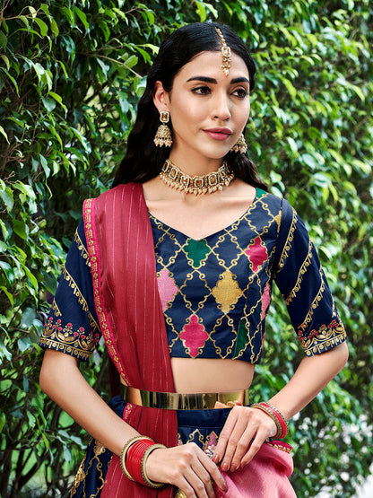 Myra Navy Silk Embroidered Designer Lehenga Choli