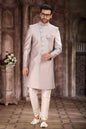 Raivat Ethnic Art Silk Embroidery Work Sherwani In Light Grey Colour