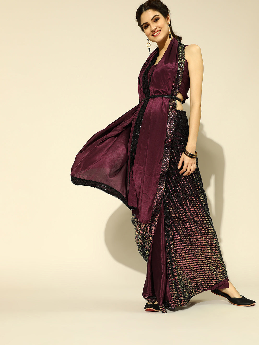 Tikhi Imli Embellished Poly Crepe Saree with Embellished Border