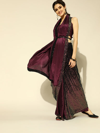 Tikhi Imli Embellished Poly Crepe Saree with Embellished Border