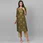 Maai Rayon Hand Printed Kurta Olive