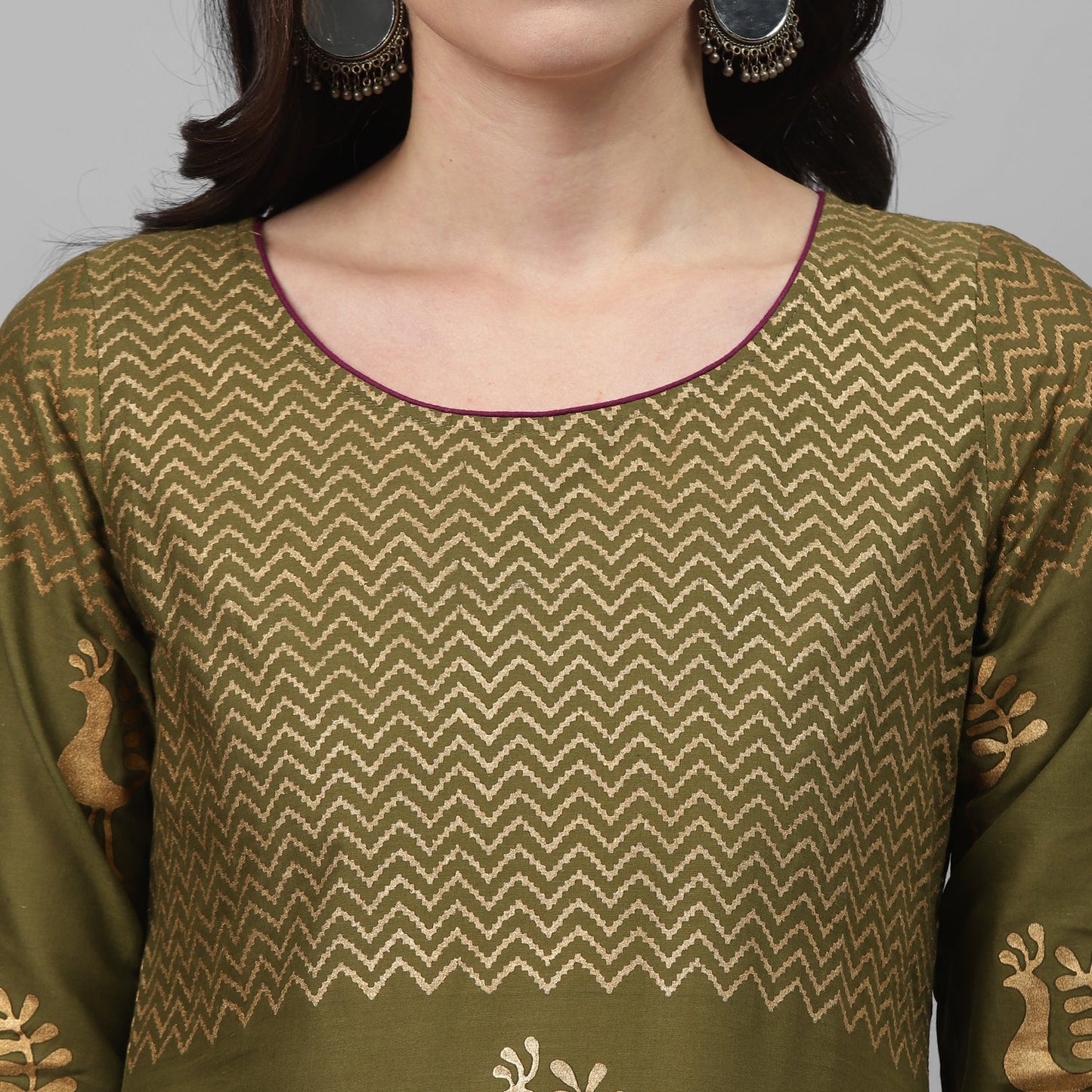 Maai Rayon Hand Printed Kurta Olive
