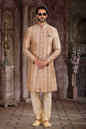 Raivat Ethnic Art Silk Digital Print Sherwani In Beige Colour