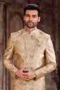 Raivat Ethnic Art Silk Digital Print Sherwani In Peach Colour