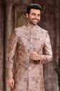 Raivat Ethnic Art Silk Digital Print Sherwani In Peach Colour