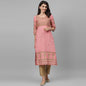 Maai Rayon Hand Printed Kurta Peach