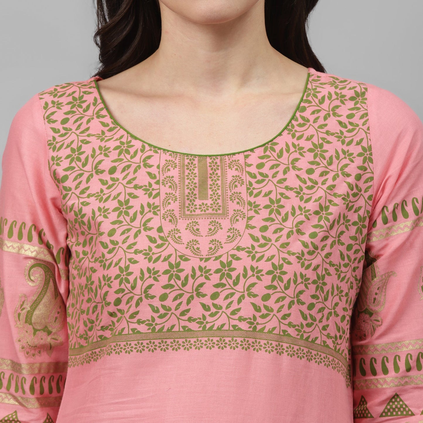 Maai Rayon Hand Printed Kurta Peach