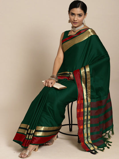 Saree Mall Green & Maroon Zari Silk Blend Uppada Sarees