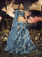 Myra Sky Blue Velvet Embroidered Designer Lehenga