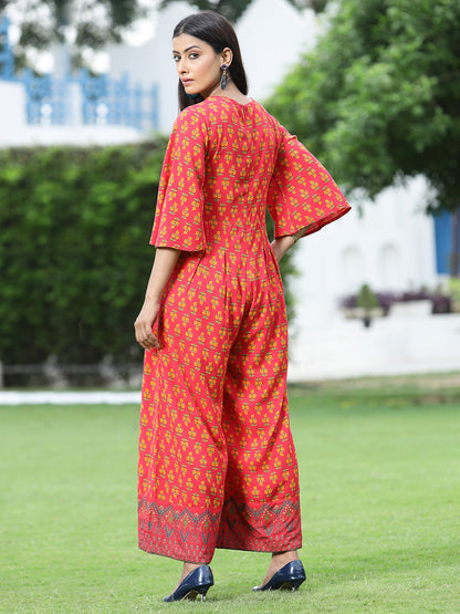 Juniper Women Coral Rayon Printed Regular Jumpsuit