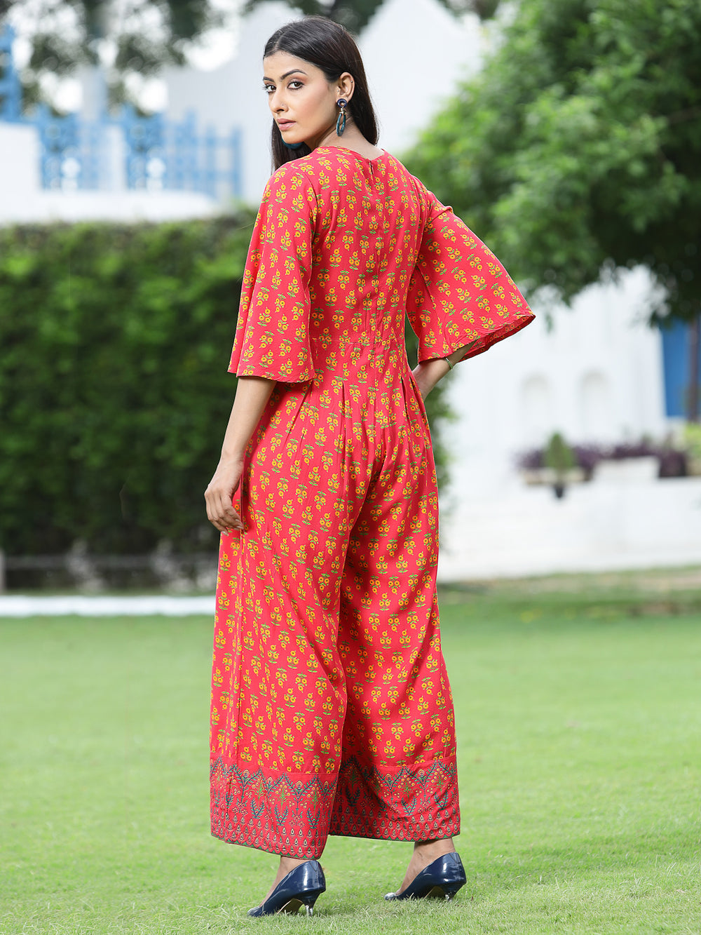 Juniper Women`s Coral Rayon Printed Regular Jumpsuit