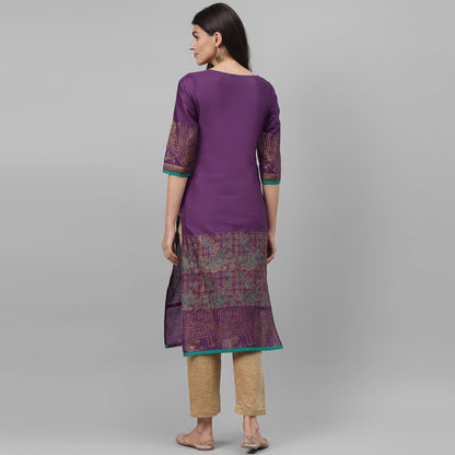 Maai Rayon Hand Printed Kurta Purple