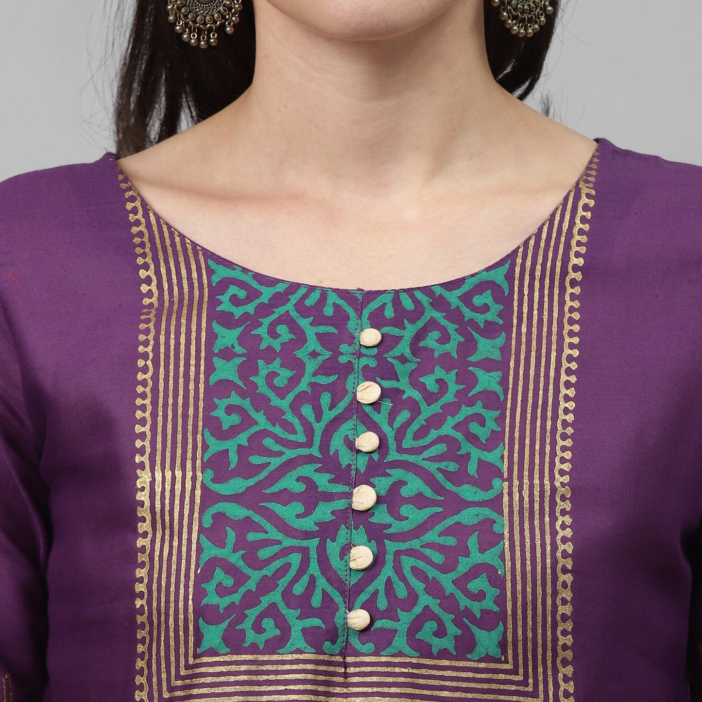 Maai Rayon Hand Printed Kurta Purple