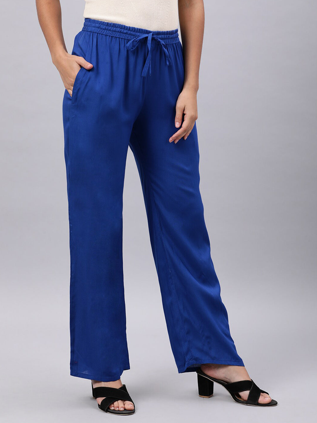 Souchii Women Blue Casual Drawstring Palazzos