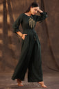 Juniper Women Jadegreen Rayon Slub Embroidered Regular Jumpsuit