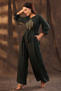 Juniper Women Jadegreen Rayon Slub Embroidered Regular Jumpsuit