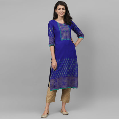 Maai Rayon Hand Printed Kurta Blue