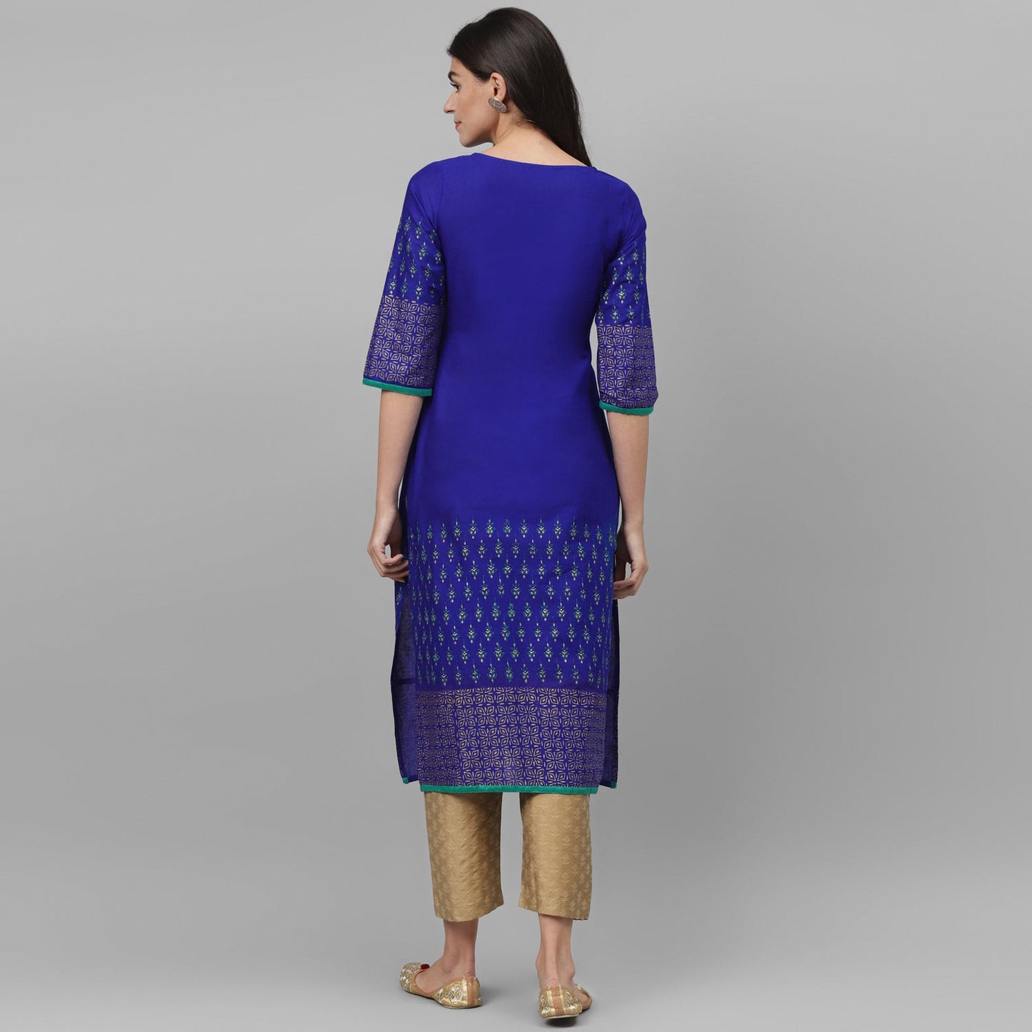 Maai Rayon Hand Printed Kurta Blue