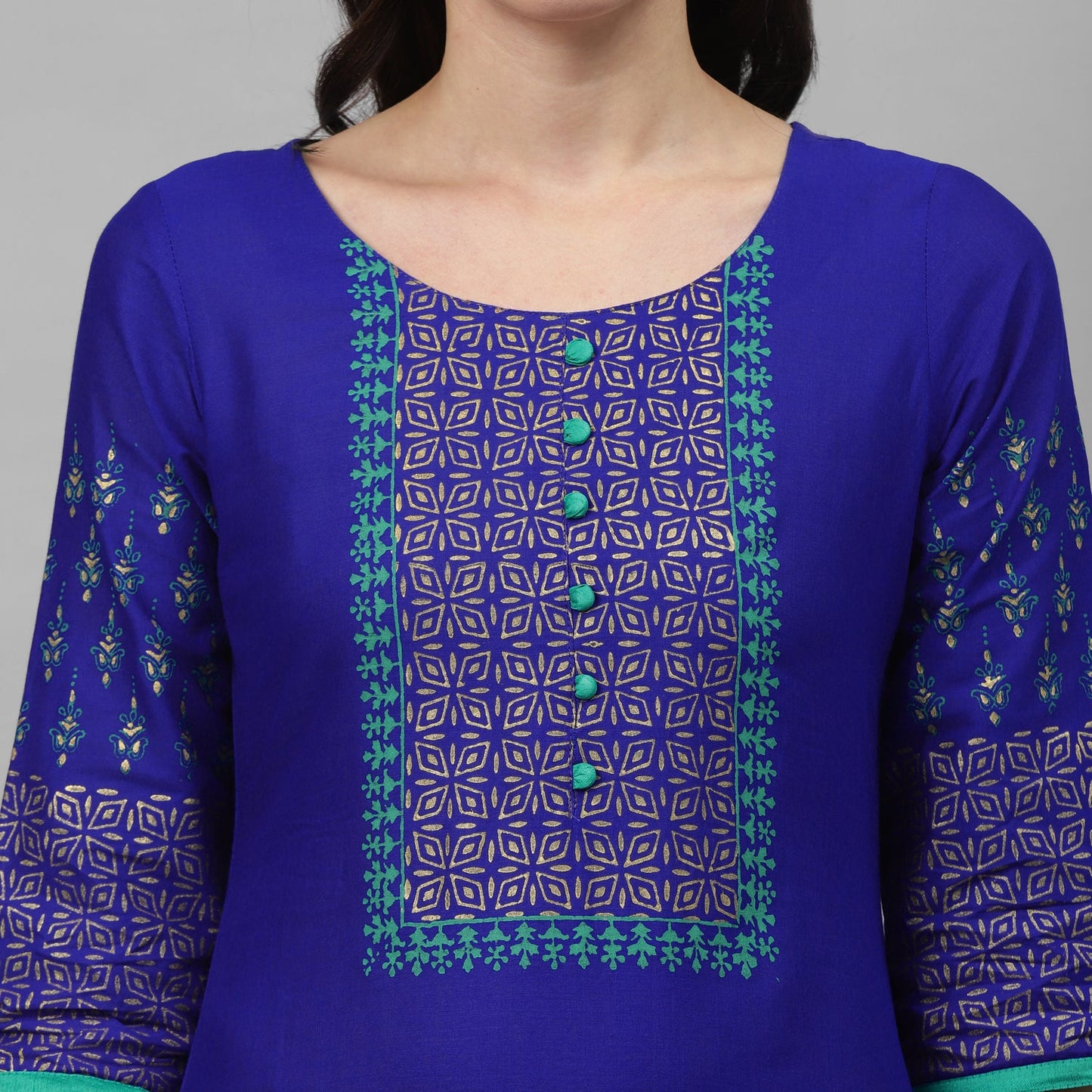 Maai Rayon Hand Printed Kurta Blue