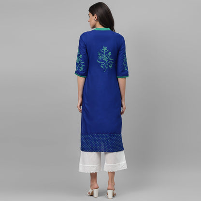 Maai Rayon Hand Printed Kurta Blue