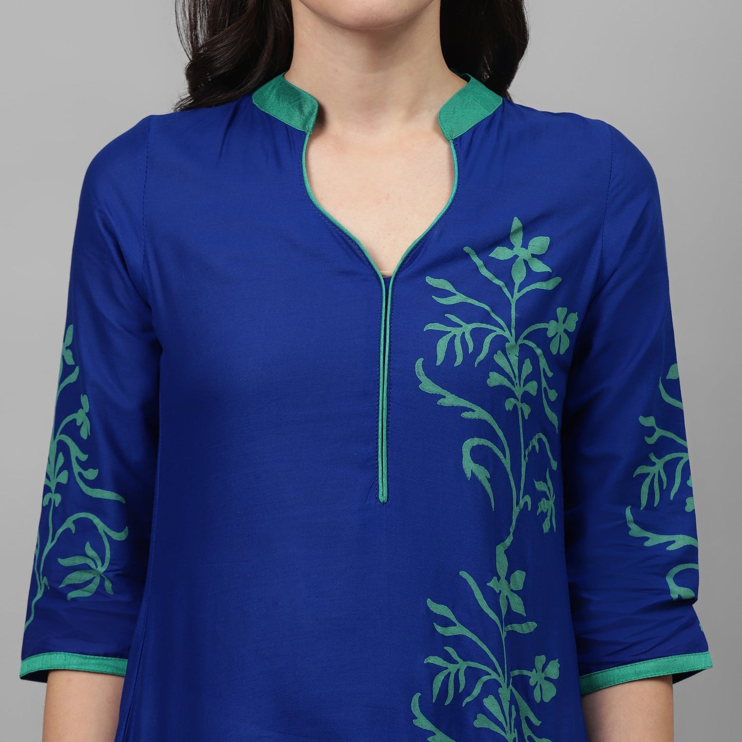 Maai Rayon Hand Printed Kurta Blue