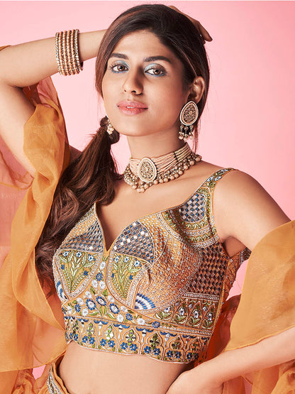 Myra Orange Art Silk Designer Lehenga