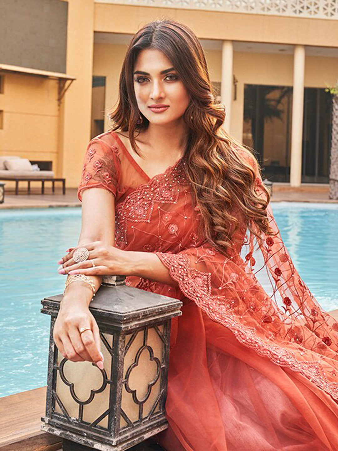 Tikhi Imli Embroidered Net Heavy Work Saree
