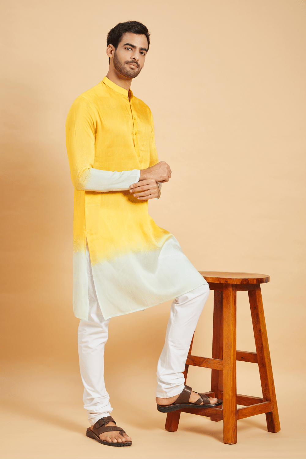 Lahza Yellow Ombre Kurta by Hilo Design