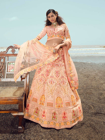 Myra Peach Georgette Embroidered Designer Lehenga Choli